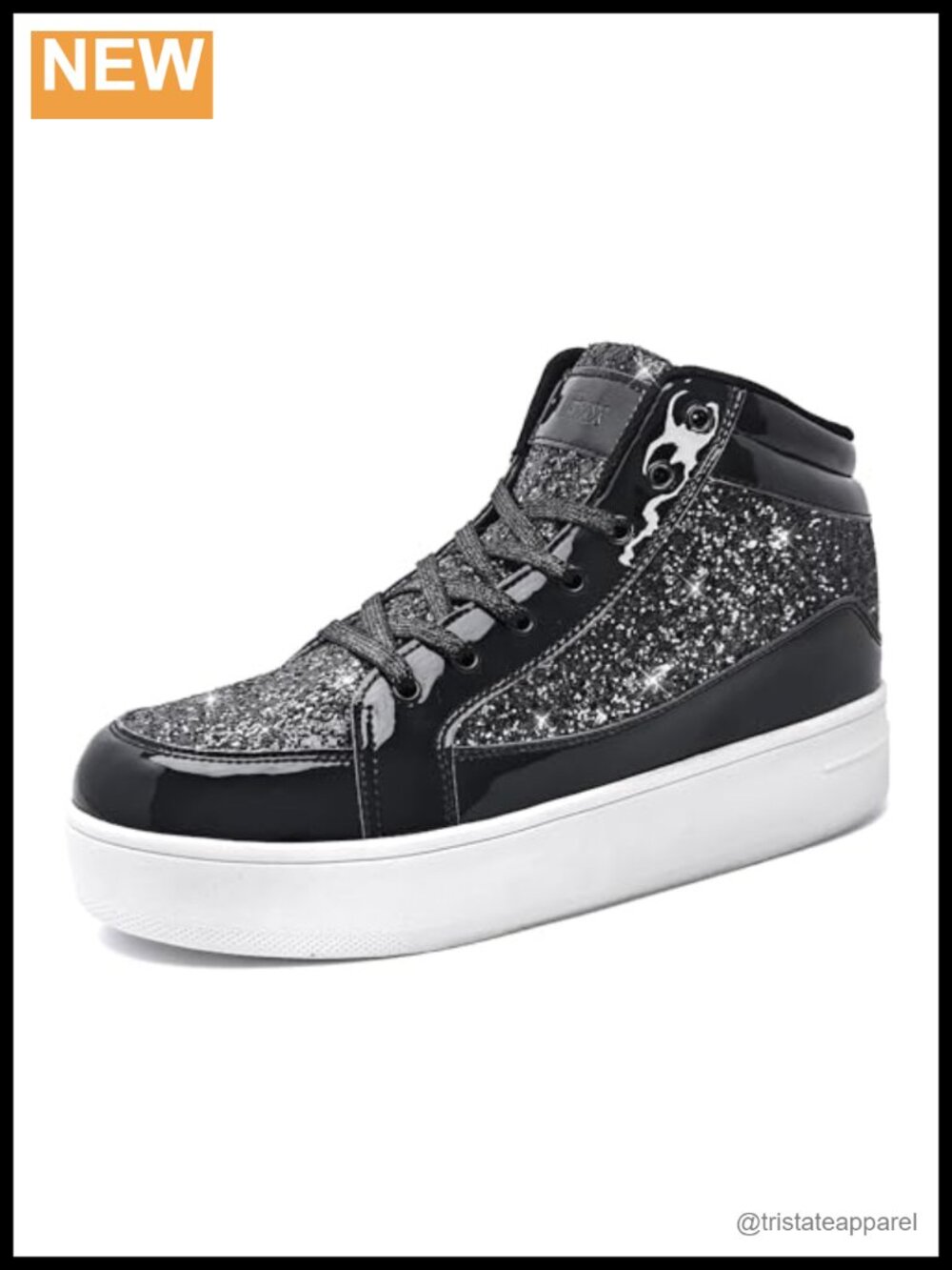 Glitter Platform High Top Lace-Up Sneakers PU Leather Rubber Sole